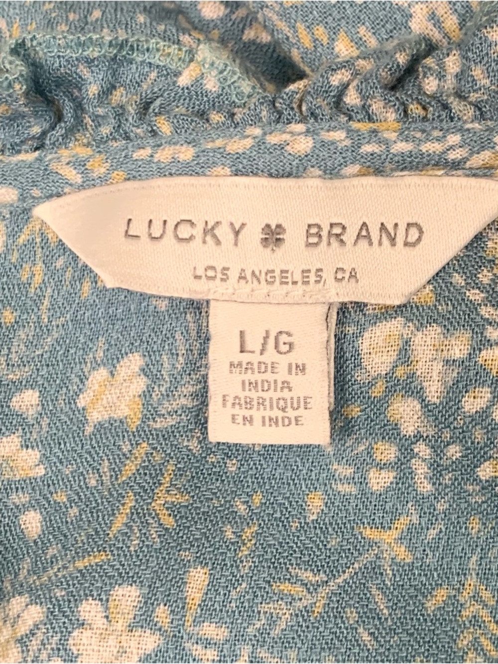 Lucky Brand Teal Boho Floral Smocked V-Neck Top‎ Peasant Blouse Coquette Large - Picture 5 of 11